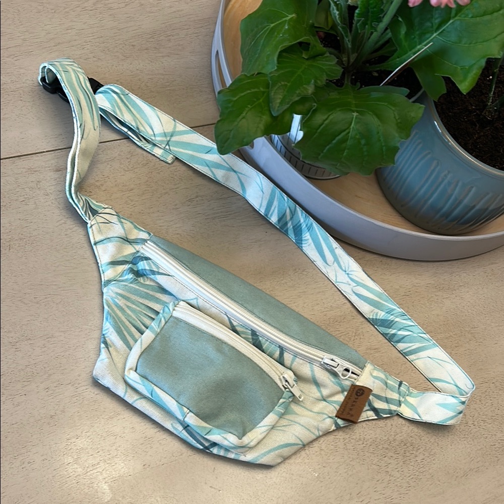 Mint Green and White Leaf Print Fanny Pack - Island Belt Bag